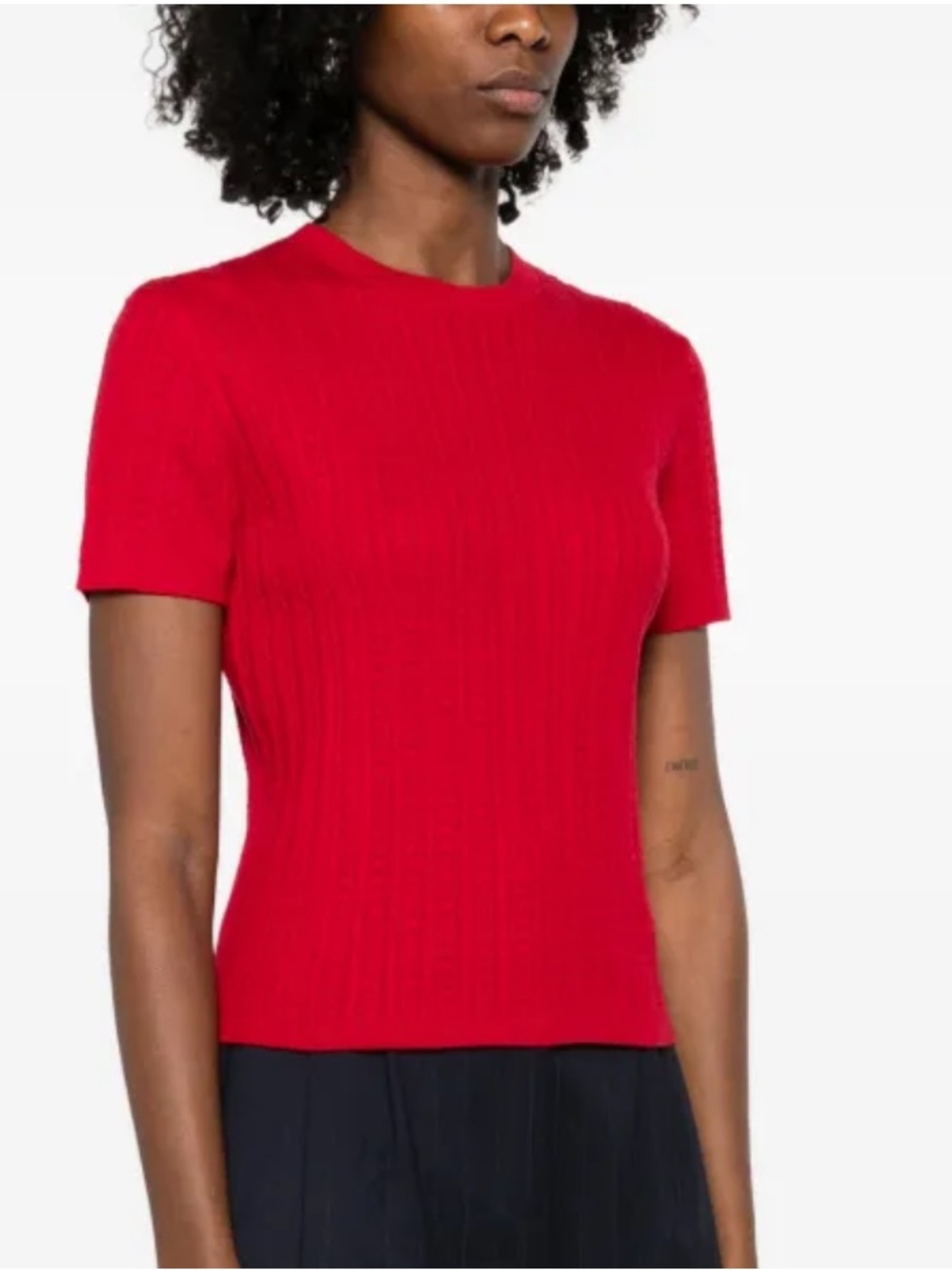 NWT MAJE round neck jumper red cable-knit and pointelle short sleeves size S
